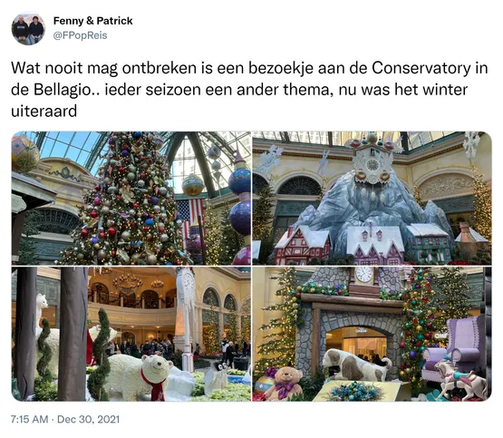 Wat nooit mag ontbreken is een bezoekje aan de Conservatory in de Bellagio.. ieder seizoen een ander thema, nu was het winter uiteraard https://t.co/pg0iLPGhbx