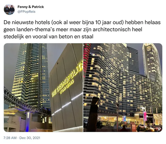 De nieuwste hotels (ook al weer bijna 10 jaar oud) hebben helaas geen landen-thema’s meer maar zijn architectonisch heel stedelijk en vooral van beton en staal https://t.co/oKBq3Sosu9