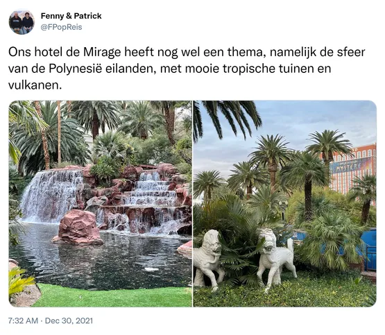 Ons hotel de Mirage heeft nog wel een thema, namelijk de sfeer van de Polynesië eilanden, met mooie tropische tuinen en vulkanen. https://t.co/J4RjgCPDli