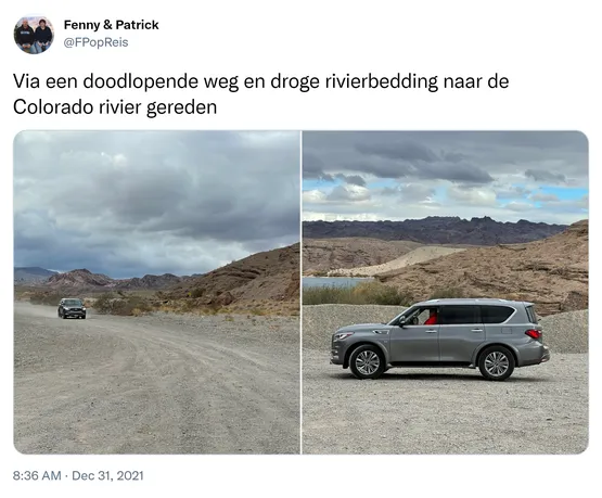 Via een doodlopende weg en droge rivierbedding naar de Colorado rivier gereden https://t.co/t2ozK2m6A7