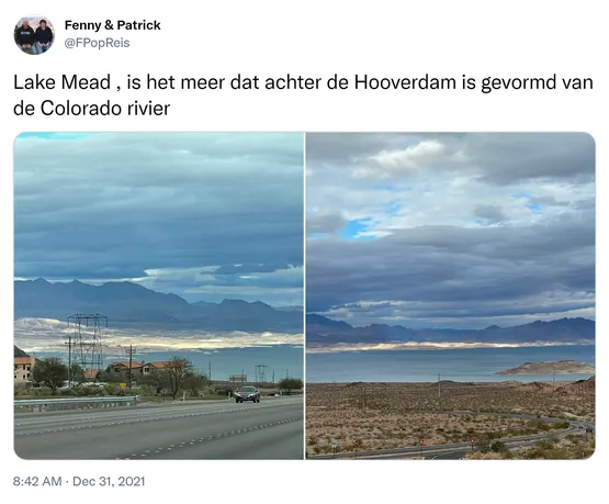 Lake Mead , is het meer dat achter de Hooverdam is gevormd van de Colorado rivier https://t.co/v7V7pgqc5u