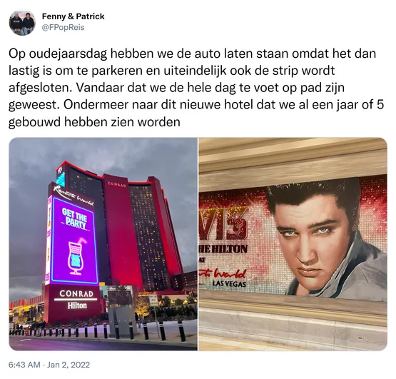 Op oudejaarsdag hebben we de auto laten staan omdat het dan lastig is om te parkeren en uiteindelijk ook de strip wordt afgesloten. Vandaar dat we de hele dag te voet op pad zijn geweest. Ondermeer naar dit nieuwe hotel dat we al een jaar of 5 gebouwd hebben zien worden https://t.co/kfZKqoQ8ms
