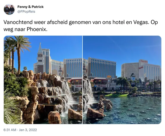 Vanochtend weer afscheid genomen van ons hotel en Vegas. Op weg naar Phoenix. https://t.co/uQxkzK0nEo
