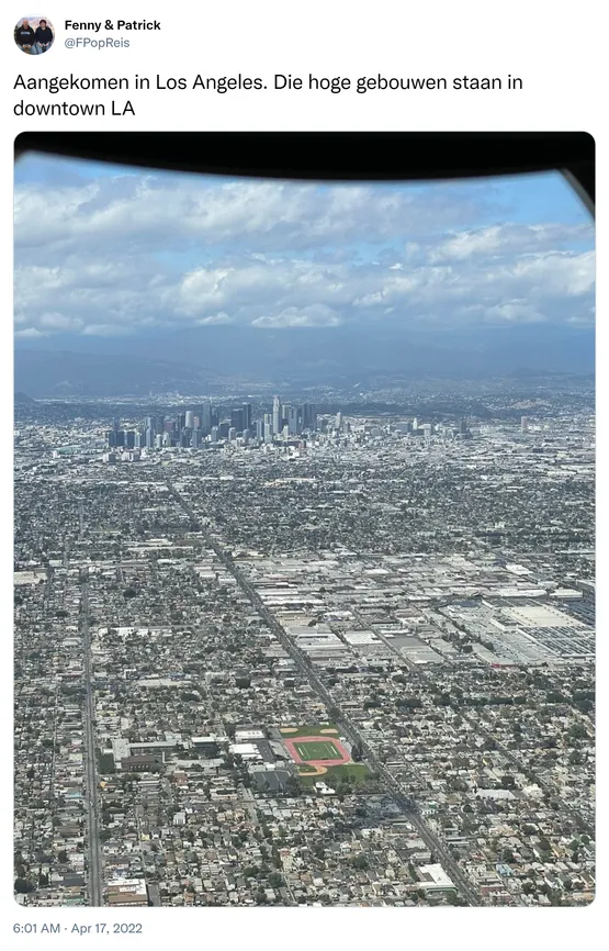 Aangekomen in Los Angeles. Die hoge gebouwen staan in downtown LA https://t.co/wGFOOzBGrp 