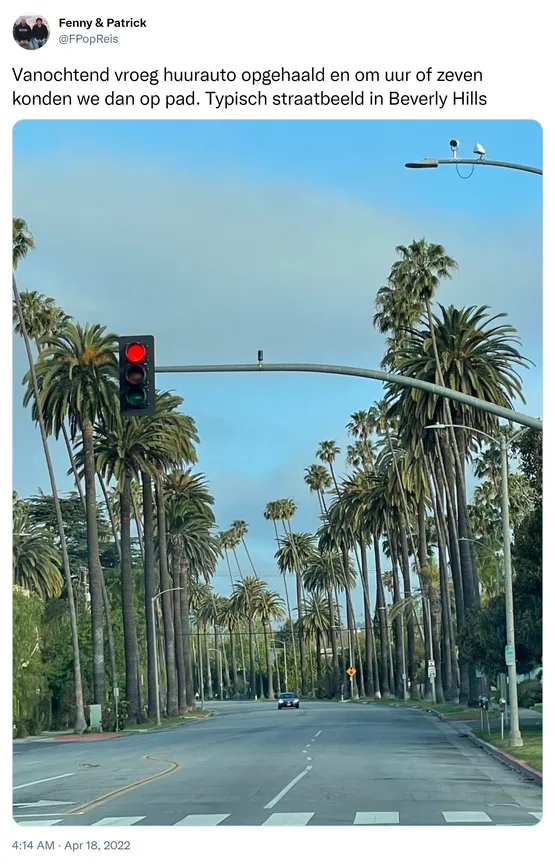 Vanochtend vroeg huurauto opgehaald en om uur of zeven konden we dan op pad. Typisch straatbeeld in Beverly Hills https://t.co/UiPoiS6gX6

