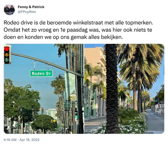 Rodeo drive is de beroemde winkelstraat met alle topmerken. Omdat het zo vroeg en 1e paasdag was, was hier ook niets te doen en konden we op ons gemak alles bekijken. https://t.co/5uL1riiMLx
