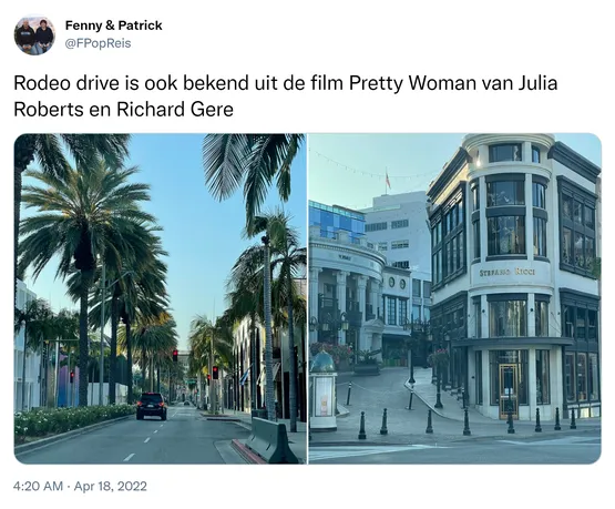Rodeo drive is ook bekend uit de film Pretty Woman van Julia Roberts en Richard Gere https://t.co/YuAaQccOpU 