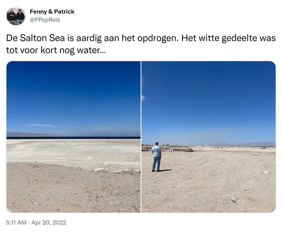 De Salton Sea is aardig aan het opdrogen. Het witte gedeelte was tot voor kort nog water… https://t.co/RbAnaWx98i 