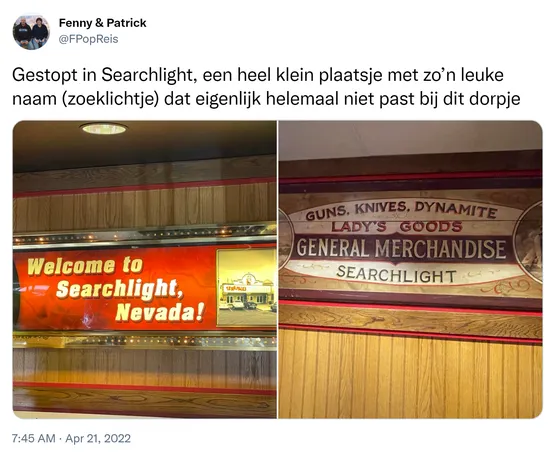 Gestopt in Searchlight, een heel klein plaatsje met zo’n leuke naam (zoeklichtje) dat eigenlijk helemaal niet past bij dit dorpje https://t.co/WFMZicj4rV 