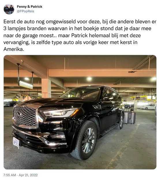 Eerst de auto nog omgewisseld voor deze, bij die andere bleven er 3 lampjes branden waarvan in het boekje stond dat je daar mee naar de garage moest.. maar Patrick helemaal blij met deze vervanging, is zelfde type auto als vorige keer met kerst in Amerika. https://t.co/N2nMG2KrW6 