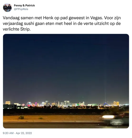 Vandaag samen met Henk op pad geweest in Vegas. Voor zijn verjaardag sushi gaan eten met heel in de verte uitzicht op de verlichte Strip. https://t.co/aZAvrAFTnt
