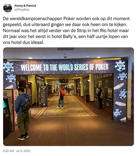 De wereldkampioenschappen Poker worden ook op dit moment gespeeld, dus uiteraard gingen we daar ook heen om te kijken. Normaal was het altijd verder van de Strip in het Rio hotel maar dit jaar voor het eerst in hotel Bally’s, een half uurtje lopen van ons hotel dus ideaal. https://t.co/XixZDGb2rW 