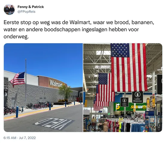 Eerste stop op weg was de Walmart, waar we brood, bananen, water en andere boodschappen ingeslagen hebben voor onderweg. https://t.co/hHLGmsGPs0 