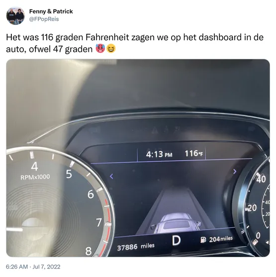 Het was 116 graden Fahrenheit zagen we op het dashboard in de auto, ofwel 47 graden 🥵😆 https://t.co/zZQVrDRB7Y 