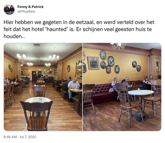 Hier hebben we gegeten in de eetzaal, en werd verteld over het feit dat het hotel ‘haunted’ is. Er schijnen veel geesten huis te houden.. https://t.co/Nv8d4eLpH5 