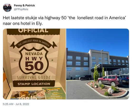 Het laatste stukje via highway 50 ‘the loneliest road in America’ naar ons hotel in Ely. https://t.co/y64vzdcUgV 