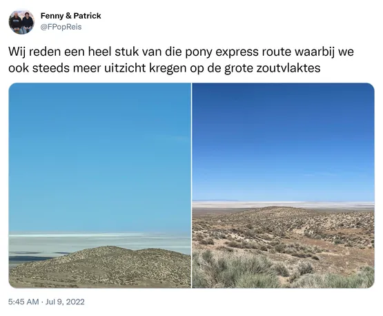 Wij reden een heel stuk van die pony express route waarbij we ook steeds meer uitzicht kregen op de grote zoutvlaktes https://t.co/asd5aJ7y5S 
