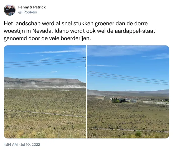 Het landschap werd al snel stukken groener dan de dorre woestijn in Nevada. Idaho wordt ook wel de aardappel-staat genoemd door de vele boerderijen. https://t.co/Ndh2gXCERY
