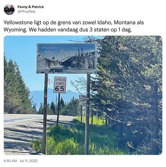 Yellowstone ligt op de grens van zowel Idaho, Montana als Wyoming. We hadden vandaag dus 3 staten op 1 dag. https://t.co/KWBDIo7Pm9
