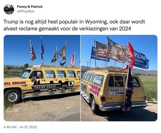 Trump is nog altijd heel populair in Wyoming, ook daar wordt alvast reclame gemaakt voor de verkiezingen van 2024 https://t.co/MHosDyTccM
