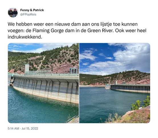 We hebben weer een nieuwe dam aan ons lijstje toe kunnen voegen: de Flaming Gorge dam in de Green River. Ook weer heel indrukwekkend. https://t.co/GxKc7FDrD6
