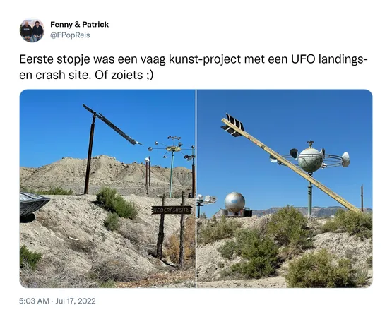 Eerste stopje was een vaag kunst-project met een UFO landings- en crash site. Of zoiets ;) https://t.co/BD13V3fLCJ
