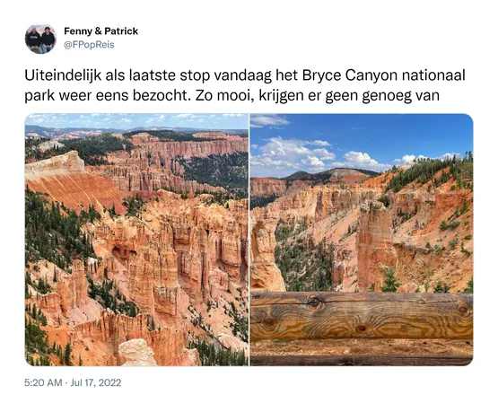 Uiteindelijk als laatste stop vandaag het Bryce Canyon nationaal park weer eens bezocht. Zo mooi, krijgen er geen genoeg van https://t.co/yLRwNri5aa 