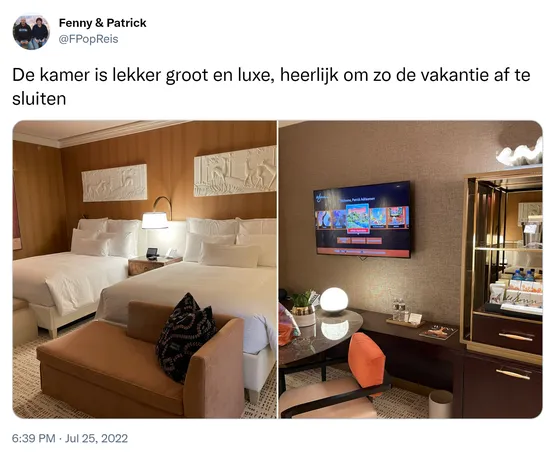 De kamer is lekker groot en luxe, heerlijk om zo de vakantie af te sluiten https://t.co/KVOBwlZoF4 