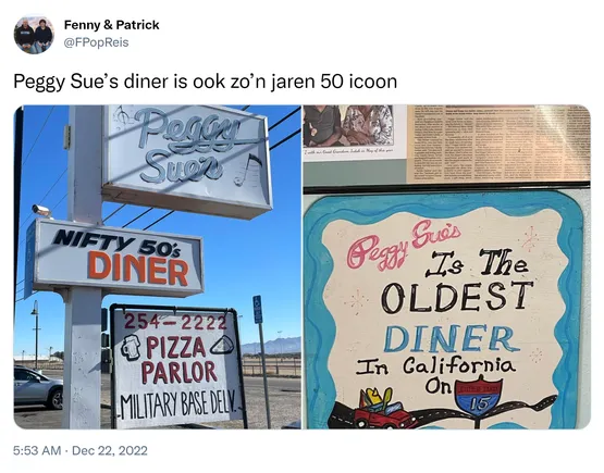 Peggy Sue’s diner is ook zo’n jaren 50 icoon https://t.co/tW99wC8Oxs
