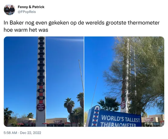 In Baker nog even gekeken op de werelds grootste thermometer hoe warm het was https://t.co/KVNNXEG43x
