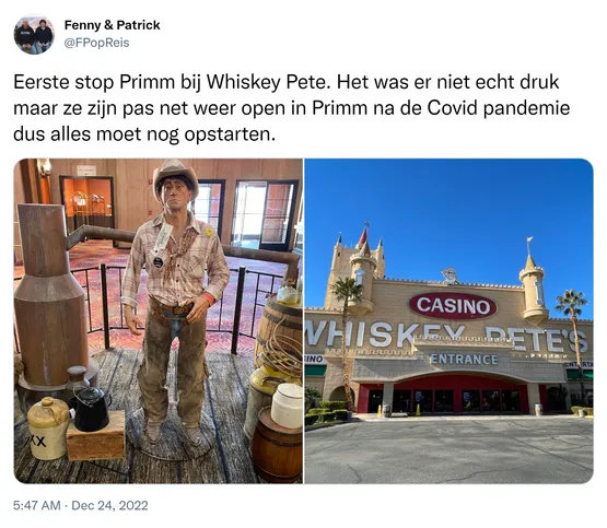 Eerste stop Primm bij Whiskey Pete. Het was er niet echt druk maar ze zijn pas net weer open in Primm na de Covid pandemie dus alles moet nog opstarten. https://t.co/WV6dggOp3g
