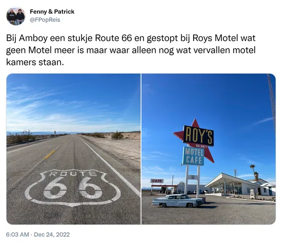 Bij Amboy een stukje Route 66 en gestopt bij Roys Motel wat geen Motel meer is maar waar alleen nog wat vervallen motel kamers staan. https://t.co/ekzdL7EL95