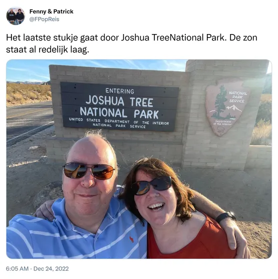 Het laatste stukje gaat door Joshua TreeNational Park. De zon staat al redelijk laag. https://t.co/C6mrjqxXEe 