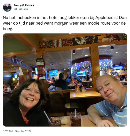 Na het inchecken in het hotel nog lekker eten bij Applebee’s! Dan weer op tijd naar bed want morgen weer een mooie route voor de boeg. https://t.co/zMQLhRzvVi
