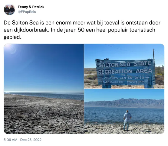 De Salton Sea is een enorm meer wat bij toeval is ontstaan door een dijkdoorbraak. In de jaren 50 een heel populair toeristisch gebied. https://t.co/3JjbNuJaok
