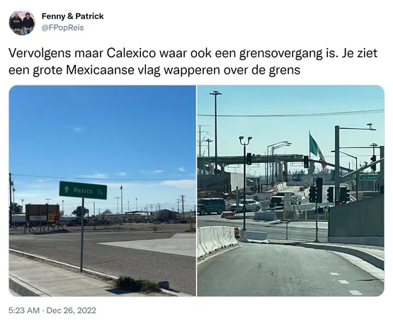 Vervolgens maar Calexico waar ook een grensovergang is. Je ziet een grote Mexicaanse vlag wapperen over de grens https://t.co/RlUhSw1Rlh
