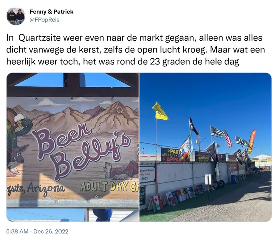 In Quartzsite weer even naar de markt gegaan, alleen was alles dicht vanwege de kerst, zelfs de open lucht kroeg. Maar wat een heerlijk weer toch, het was rond de 23 graden de hele dag https://t.co/fLvD3jk1rD 