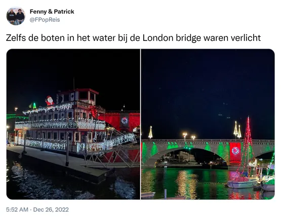 Zelfs de boten in het water bij de London bridge waren verlicht https://t.co/SVwS6lFA0h
