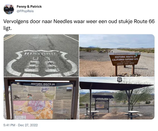 Vervolgens door naar Needles waar weer een oud stukje Route 66 ligt. https://t.co/h2zHIF7JLF
