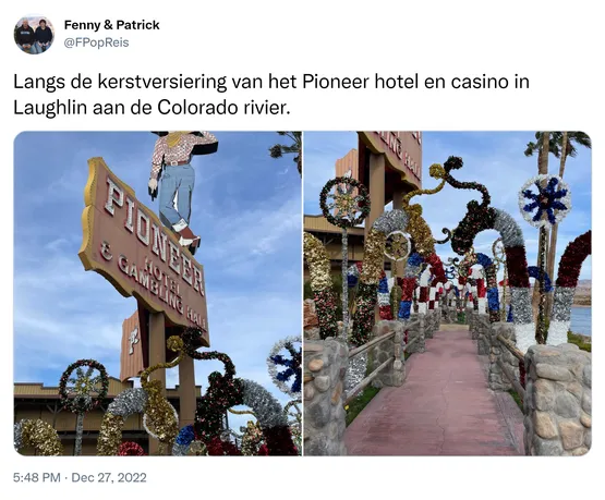 Langs de kerstversiering van het Pioneer hotel en casino in Laughlin aan de Colorado rivier. https://t.co/FXJdwuQUEy
