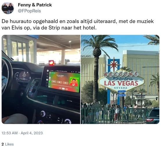 De huurauto opgehaald en zoals altijd uiteraard, met de muziek van Elvis op, via de Strip naar het hotel. https://t.co/HSFsNkTe7Y 