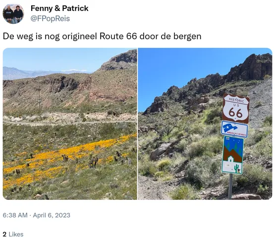 De weg is nog origineel Route 66 door de bergen https://t.co/G4ISXue9e6
