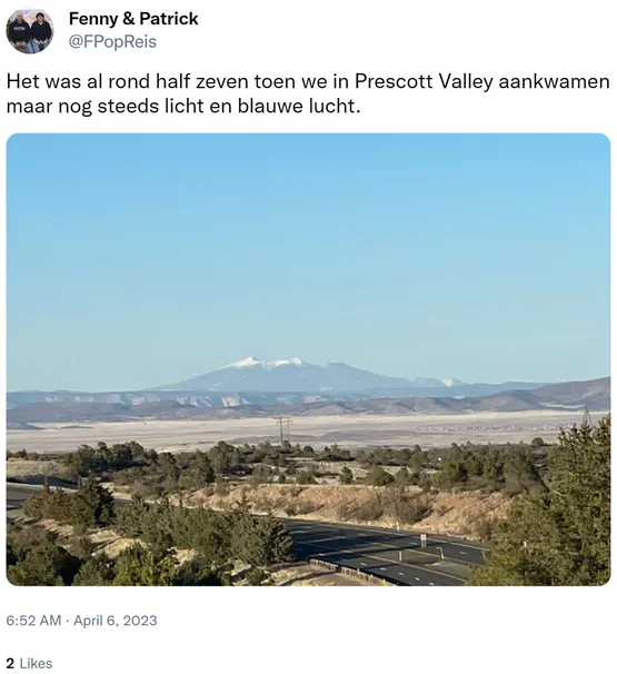 Het was al rond half zeven toen we in Prescott Valley aankwamen maar nog steeds licht en blauwe lucht. https://t.co/E4lnQ47kCo 