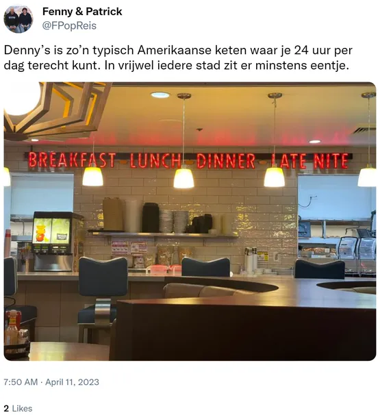 Denny’s is zo’n typisch Amerikaanse keten waar je 24 uur per dag terecht kunt. In vrijwel iedere stad zit er minstens eentje. https://t.co/2sm5PmzuKl
