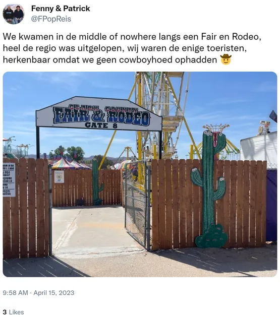 We kwamen in de middle of nowhere langs een Fair en Rodeo, heel de regio was uitgelopen, wij waren de enige toeristen, herkenbaar omdat we geen cowboyhoed ophadden ?? https://t.co/Jfd19QLYeJ 